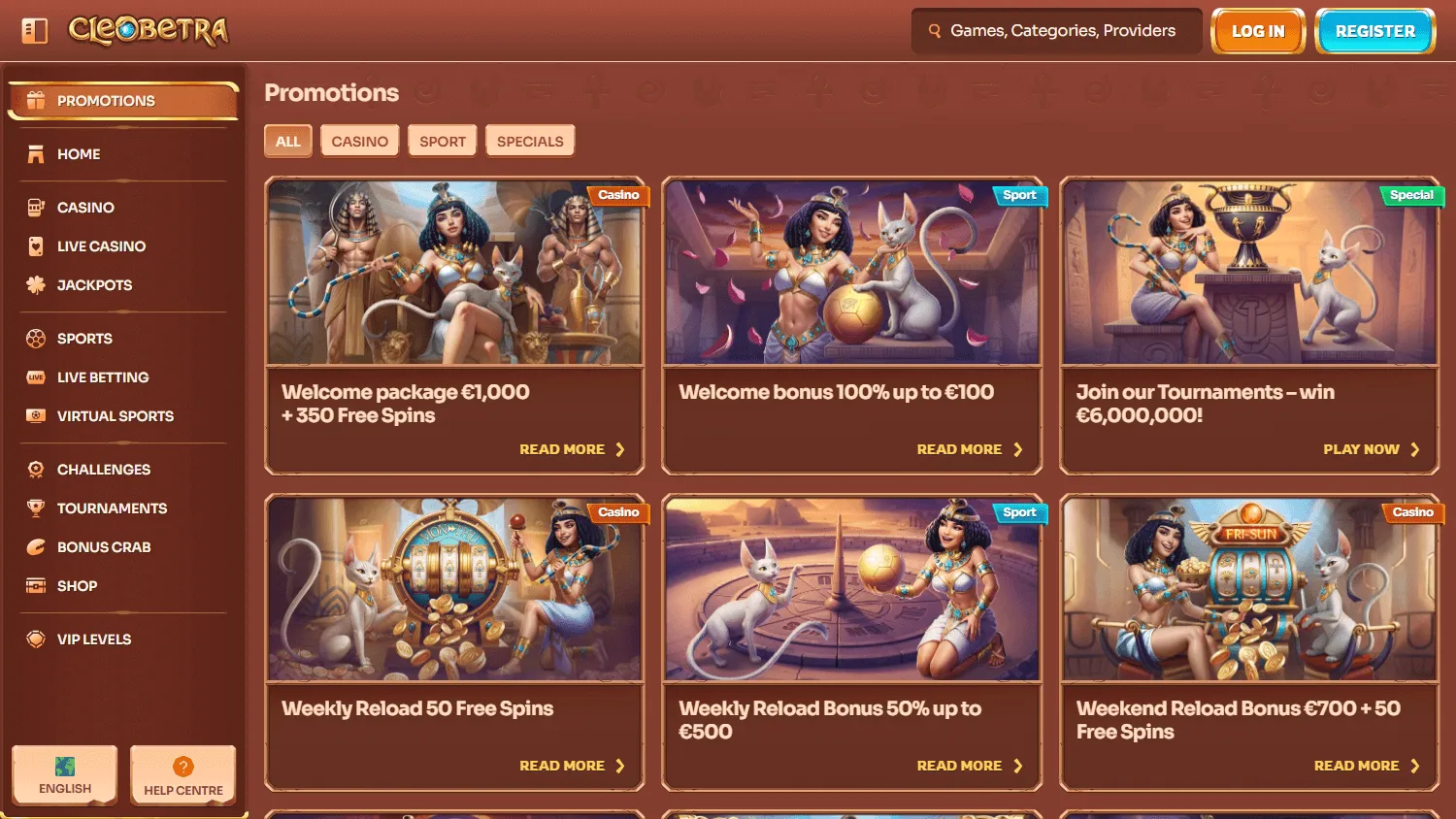 Cleobetra Casino desktop promotions and welcome offer