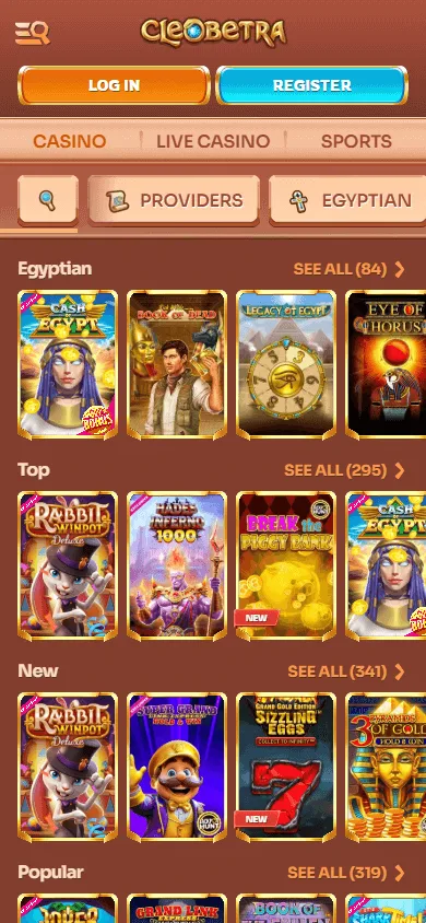 Cleobetra Casino mobile games catalogue